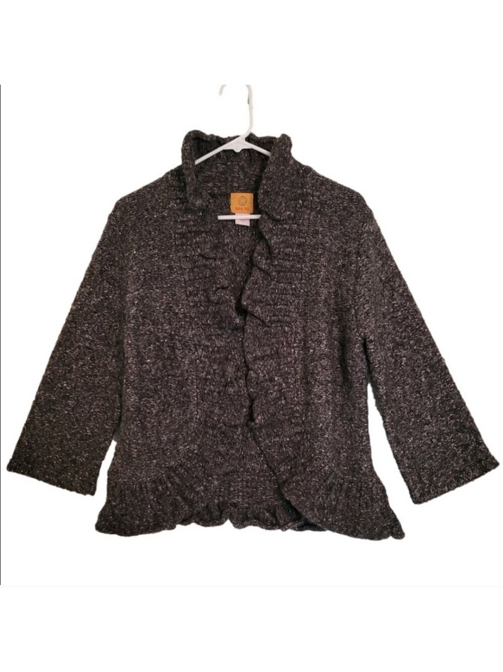 Ruby Rd. Gray Ruffled 3/4 Sleeve Open Front Cardigan Sweater Size Large